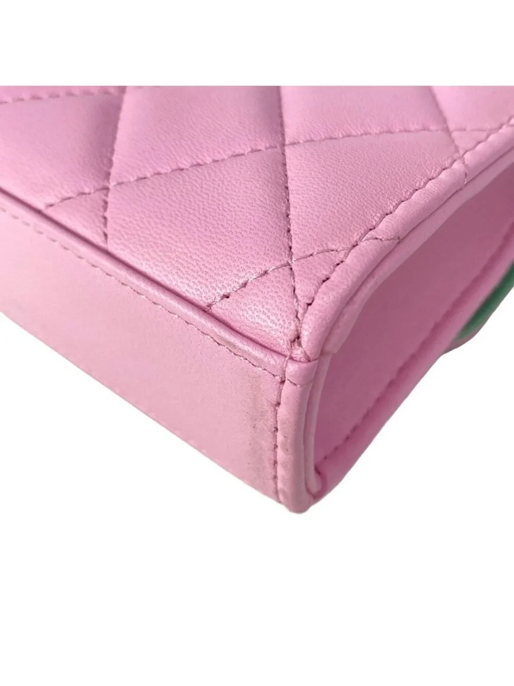 Chanel Shoulder Bag Quilted Chain Clutch Pink Light Green Lambskin